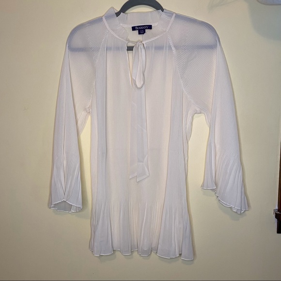 NEW ROAMAN’S Tie Neck Ruffle Pleated Blouse Sz 12 - Picture 2 of 8